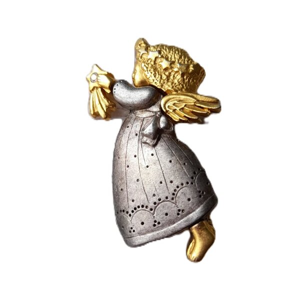 Vintage Angel Brooch Danecraft Shooting Star Girl Silver and Gold Tone - Picture 1 of 13